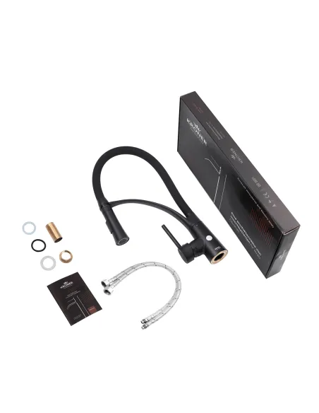 Змішувач для кухні Kroner KRP Ersel-SCH03393BLK, з гнучким виливом