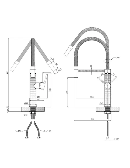 Змішувач для кухні Kroner KRP Ersel - SCH03999, з гнучким виливом