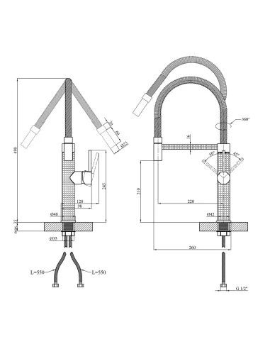 Смеситель для кухни Kroner KRP Ersel - GRP03999, с гибким изливом