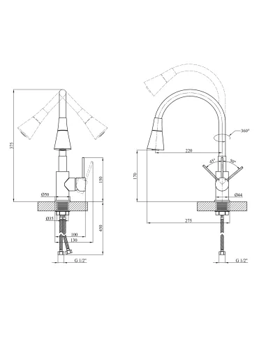Змішувач для кухні Kroner KRP Küche - C031GRA, з гнучким виливом