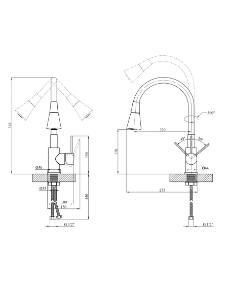 Смеситель для кухни Kroner KRP Küche - C031RED, с гибким изливом