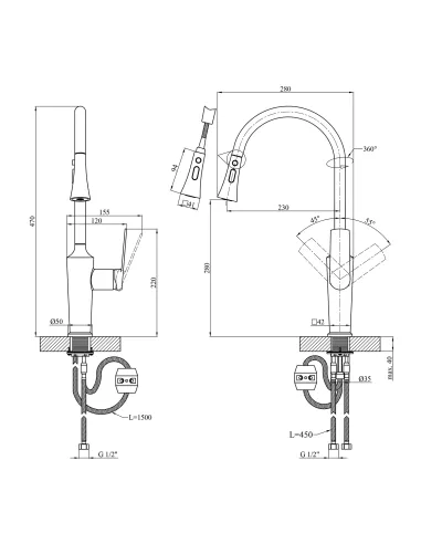 Смеситель для кухни Kroner KRP Makon - GRP030-T, графит