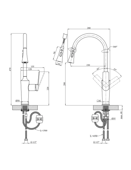 Смеситель для кухни Kroner KRP Makon - GRP030-T, графит