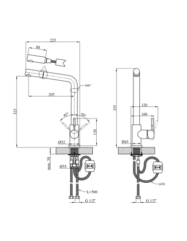 Змішувач для кухні Kroner KRP Edelstahl Klassisch - PVD03917, з висувним виливом