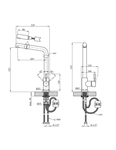 Смеситель для кухни Kroner KRP Edelstahl Klassisch - PVD03917, с выдвижным изливом