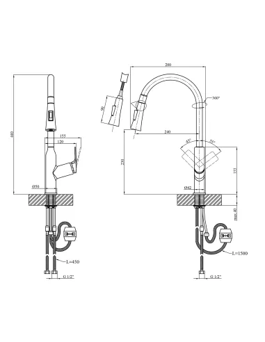 Змішувач для кухні Kroner KRP Graz - GRP030-T, з висувним виливом