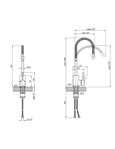 Змішувач для кухні Kroner KRP Edelstahl Klassisch - ESG035-1, з гнучким виливом