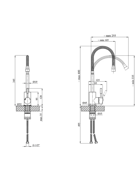 Змішувач для кухні Kroner KRP Edelstahl Klassisch - ESG035-1, з гнучким виливом