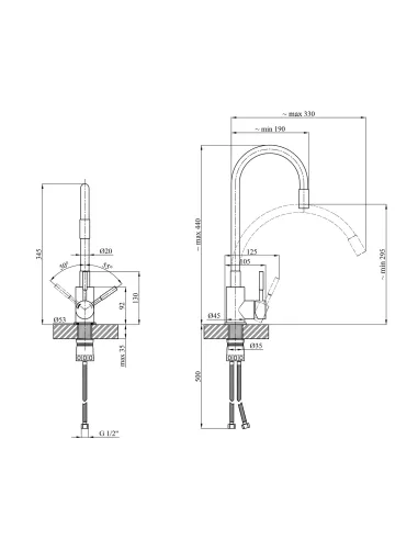 Змішувач для кухні Kroner KRP Edelstahl Klassisch - ESG035GRA, з гнучким виливом
