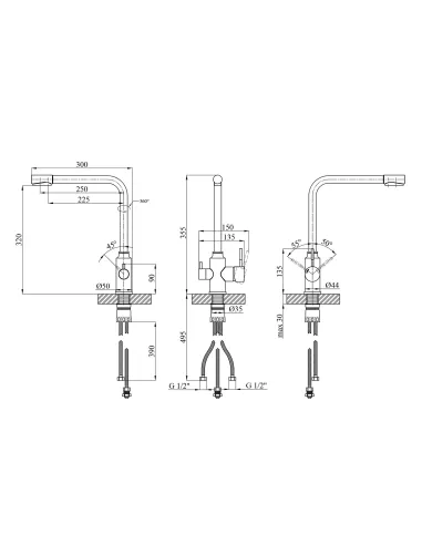 Смеситель для кухни Kroner KRP Edelstahl Klassisch - ESG038, с подключением к фильтру