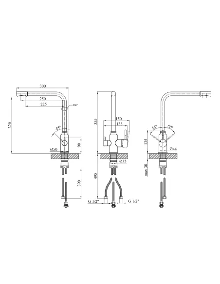 Смеситель для кухни Kroner KRP Edelstahl Klassisch - ESG038, с подключением к фильтру