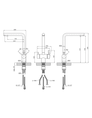 Змішувач для кухні Kroner KRP Edelstahl Klassisch - ESG03811, з підключенням до фільтра