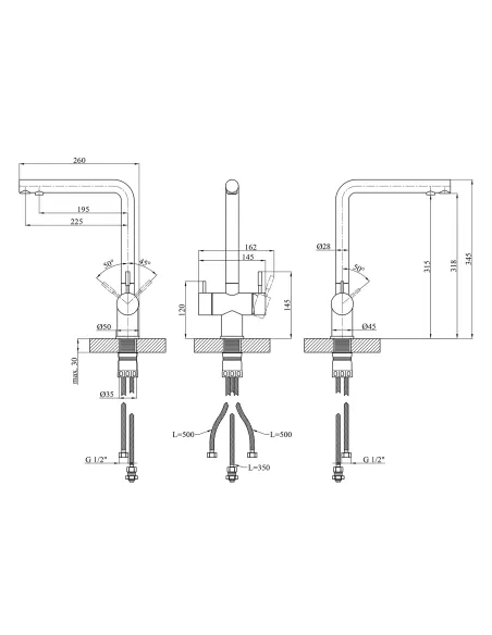 Змішувач для кухні Kroner KRP Edelstahl Klassisch - ESG03811, з підключенням до фільтра