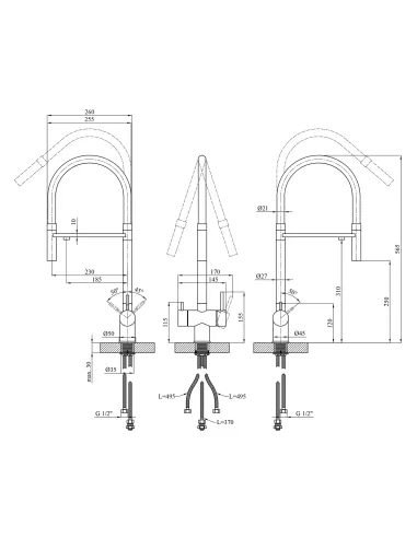 Змішувач для кухні Kroner KRP Edelstahl Klassisch - ESG03815GRA, з підключенням до фільтра