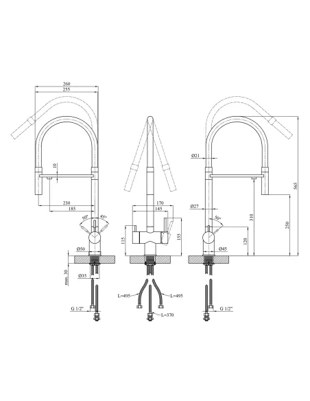 Смеситель для кухни Kroner KRP Edelstahl Klassisch - ESG03815GRA, с подключением к фильтру