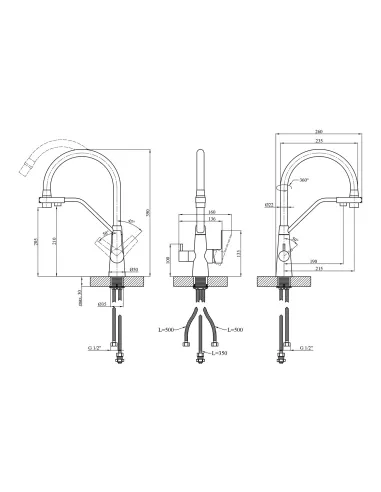 Смеситель для кухни Kroner KRP Edelstahl Klassisch - ESG03817WHI, с подключением к фильтру