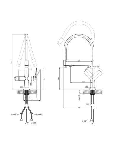 Змішувач для кухні Kroner KRP Graz - GRP03815, з підключенням до фільтра