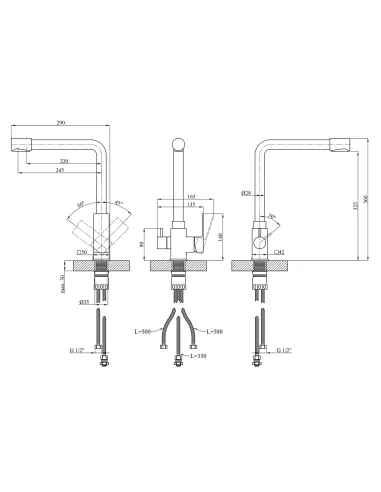 Змішувач для кухні Kroner KRP Edelstahl Kubus - SCH03810, з підключенням до фільтра