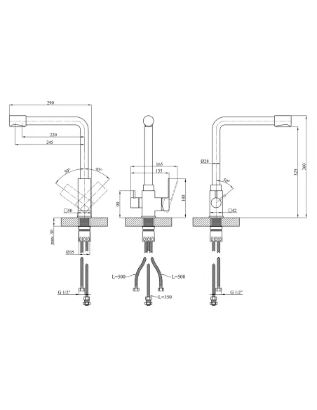 Змішувач для кухні Kroner KRP Edelstahl Kubus - SCH03810, з підключенням до фільтра