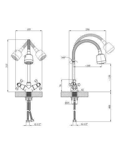 Смеситель для кухни Kroner KRM Rhein - C030-1, с гибким изливом