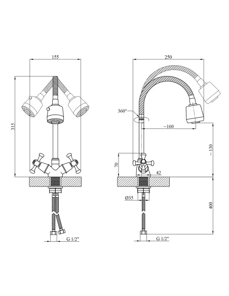 Змішувач для кухні Kroner KRM Rhein - C030-1, з гнучким виливом