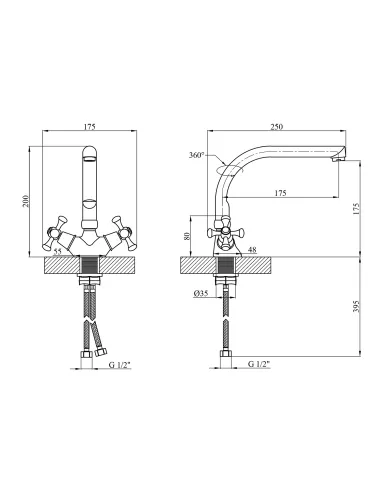 Змішувач для кухні Kroner KRM Rhein - C033, двовентильний