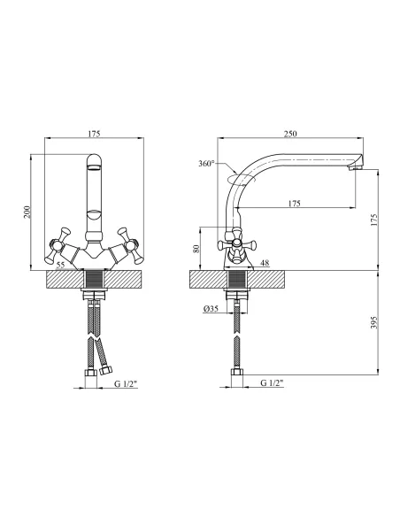 Змішувач для кухні Kroner KRM Rhein - C033, двовентильний Змішувач для кухні Kroner KRM Rhein - C033, двовентильний