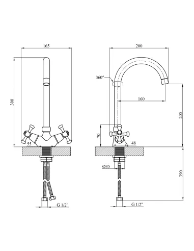 Змішувач для кухні Kroner KRM Rhein - C034, двовентильний