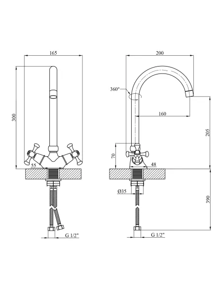 Змішувач для кухні Kroner KRM Rhein - C034, двовентильний