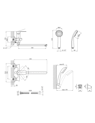 Смеситель для ванны Kroner KRM Fulda - W070, с душевым набором, белый