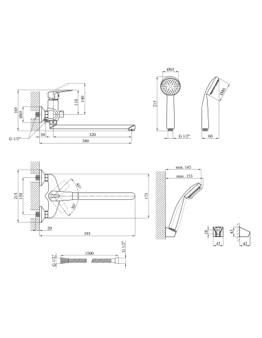 Смеситель для ванны Kroner KRM Odra - C071, с душевым набором, хром
