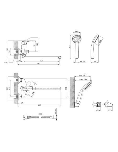 Смеситель для ванны Kroner KRM Odra - C071, с душевым набором, хром