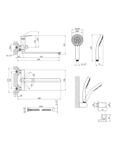 Смеситель для ванны Kroner KRP Brocken - C070, с душевым набором, хром