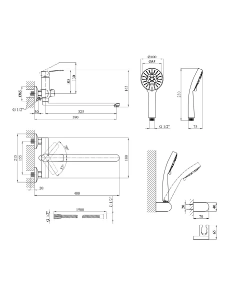 Смеситель для ванны Kroner KRP Brocken - C070, с душевым набором, хром