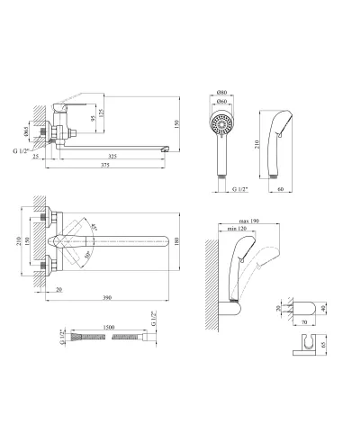 Смеситель для ванны Kroner KRP Eifel - C070, с душевым набором, хром
