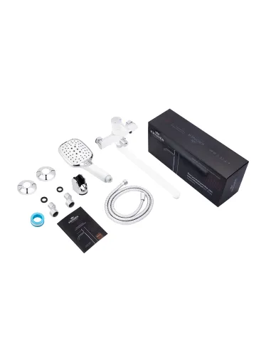 Смеситель для ванны Kroner KRP Essen - W070, с душевым набором, хром-белый