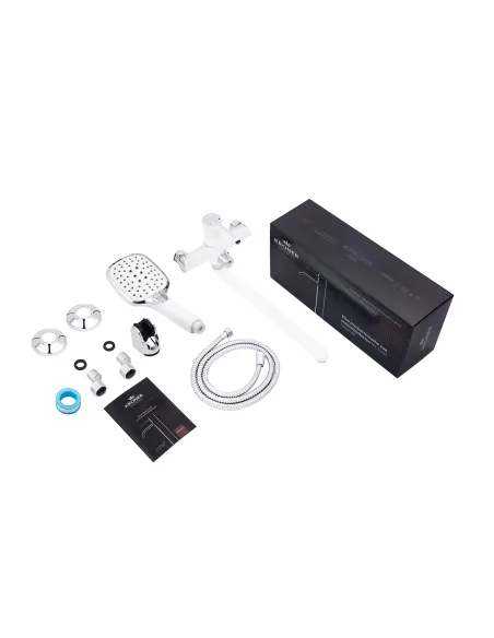 Смеситель для ванны Kroner KRP Essen - W070, с душевым набором, хром-белый