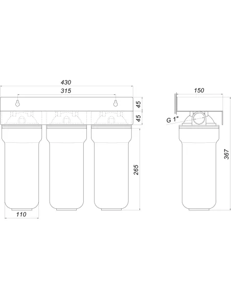 Магістральний фільтр для очищення води Bio+ Systems NSL103 1 дюйм, 3 ступеня очищення