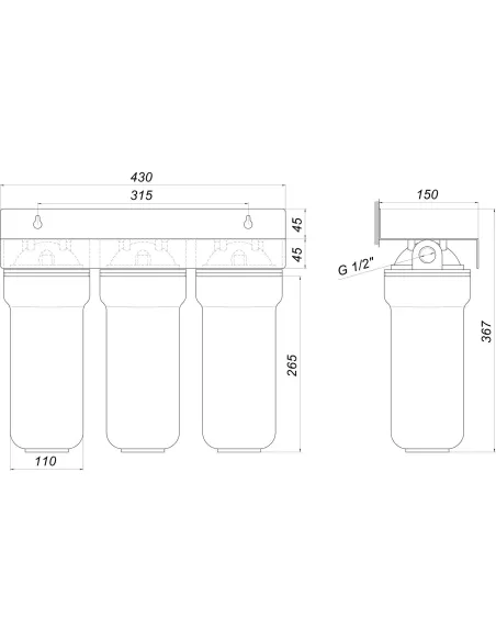 Магистральный фильтр для очистки воды Bio+ Systems NSL103 1/2 дюйма, 3 степени очистки