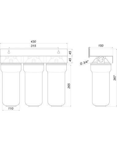 Магистральный фильтр для очистки воды Bio+ Systems NSL103 3/4 дюйма, 3 степени очистки