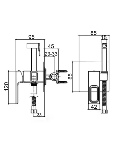 Смеситель для биде Globus Lux Piano GLPN-0-106MIX с гигиеническим душем