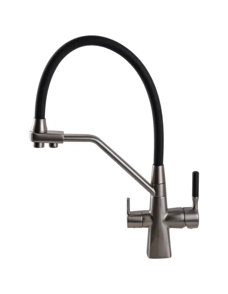 Смеситель для кухни Globus Lux GLLR-0700-L-08-01 с подключением к фильтру, черный гибкий излив