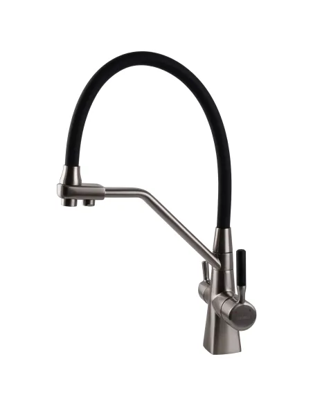 Смеситель для кухни Globus Lux GLLR-0700-L-08-01 с подключением к фильтру, черный гибкий излив