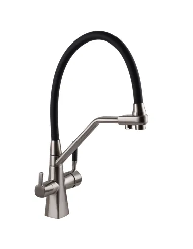Смеситель для кухни Globus Lux GLLR-0700-L-08-01 с подключением к фильтру, черный гибкий излив