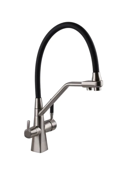 Смеситель для кухни Globus Lux GLLR-0700-L-08-01 с подключением к фильтру, черный гибкий излив