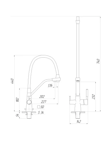 Смеситель для кухни Globus Lux GLLR-0700-L-08-01 с подключением к фильтру, черный гибкий излив