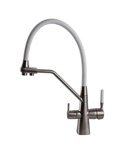Змішувач для кухні Globus Lux GLLR-0700-L-08-08 з підключенням до фільтра, білий гнучкий вилив