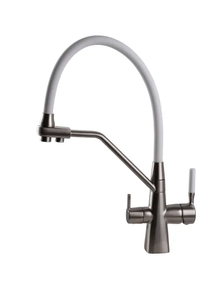 Смеситель для кухни Globus Lux GLLR-0700-L-08-08 с подключением к фильтру, белый гибкий излив