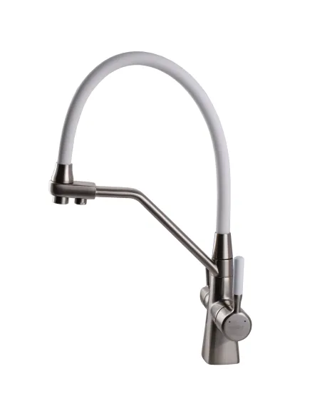 Смеситель для кухни Globus Lux GLLR-0700-L-08-08 с подключением к фильтру, белый гибкий излив