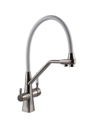 Змішувач для кухні Globus Lux GLLR-0700-L-08-08 з підключенням до фільтра, білий гнучкий вилив